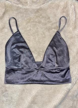 Кроп топ мягкая чаша атласный шелковый серебряный блесте zara