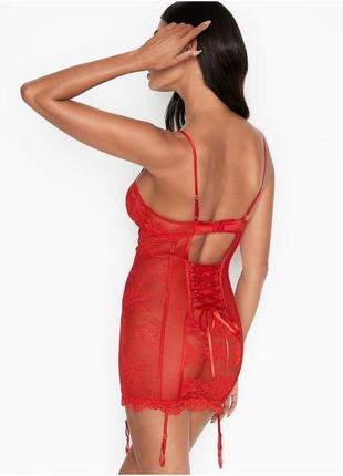 Пеньюар красный victoria's secret triangle lace-up garterslip оригинал