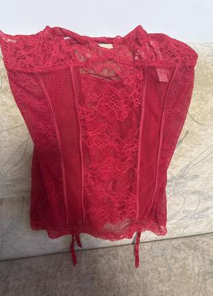 Пеньюар красный victoria's secret triangle lace-up garterslip оригинал