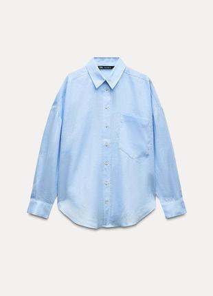 Zara льняная голубая рубашка лен зара