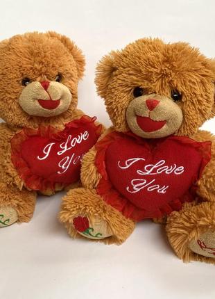 М'яка іграшка плюшевий ведмедик із серцем i love you коричневий ведмідь ведмежа
