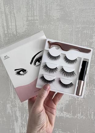 Набір накладні магнітні вії+підводка+пінцет magnetic lashes 3 магнітів.о+