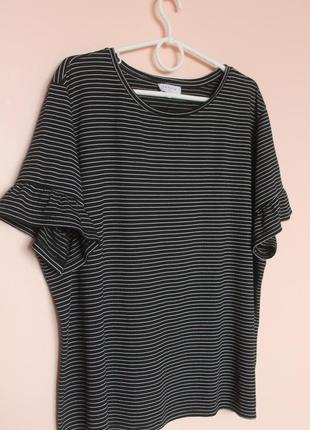 Чорна в білу смужку футболка, смугаста футболочка, чёрная футболка в белую полоску батал 54-58 р.2 фото
