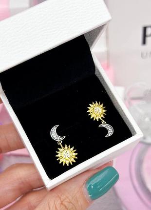 Серебряные серьги pandora «солнце и месяц»