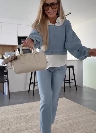 Джинсова кофта з імітацією сорочки