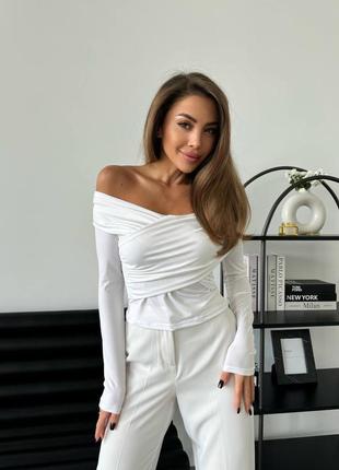 Лонгслив с открытыми плечами / женская кофта со спущенными плечами