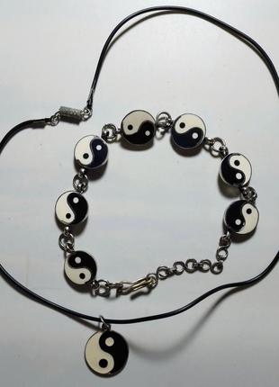 Набор бижутерии инь ян металл подвес колье и браслет