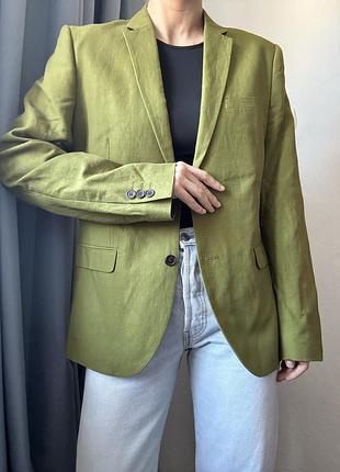 Лляний піджак оливковий h&m conscious