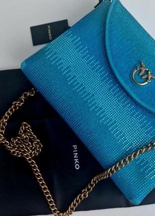 Сумка pinko мʼяка зі стразами envelope. love birds diamond cut