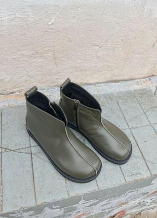 Черевики шкіряні хакі анатомічні жіночі руда демісезонна підошва3 фото