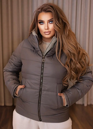 Женская куртка батал с капюшон плащевка на 200 синтепоне 48-50,52-54,56-58 rin3018-0186aве