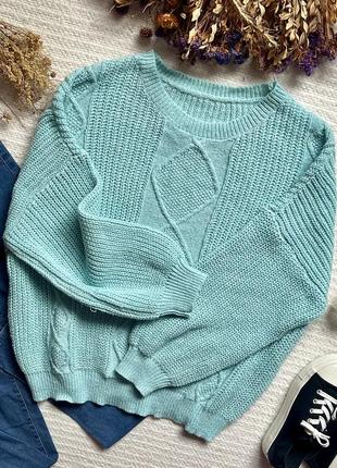 Яскрва тепла кофта вільного крою в бірюзовому кольорі