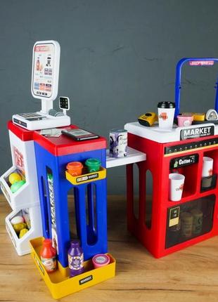 Супермаркет (668-146) світло, звук, касовий апарат, сканер, стіл, кавоварка, полиці, муляжі харчових продуктів, купюр