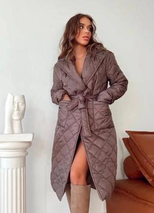 Пальто женское однотонное оверсайз с поясом с карманами качественное стильное мягко