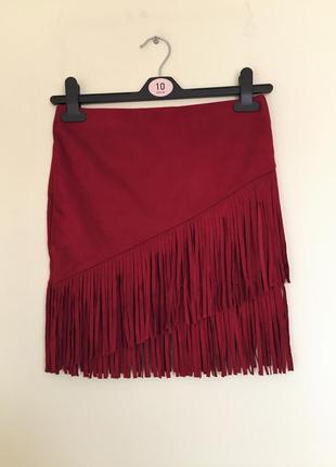 Стильная юбка с бахромой красная tally weijl5 фото