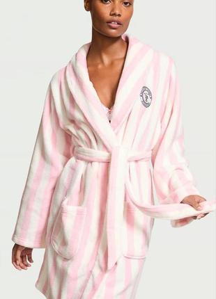 Плюшевий халат victoria's secret в рожеву смужку 💝