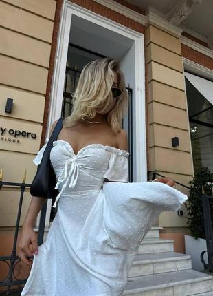 Женское летнее платье мини с открытыми плечами глубокий вырез декольте разрез ролекс горох шнуровка