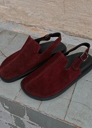 Клоги замшевые бордовые анатомические женские