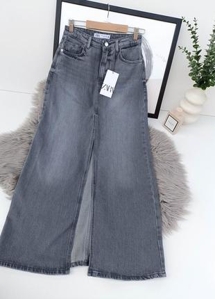 Джинсовая юбка z1975 миди с разрезом от zara, размер xs, s