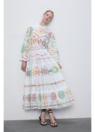 Нежное длинное платье, платье с вышивкой zara, новое