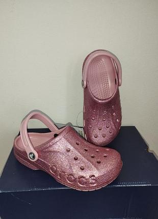 Крокс бая клог розово-серебристые crocs baya glitter clog petal pink
