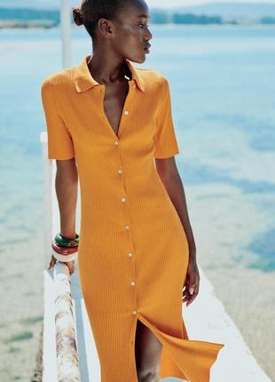 Zara нова сукня плаття в рубчик міді поло платье