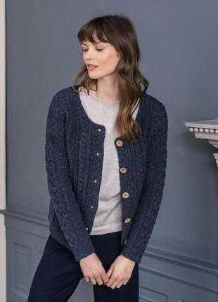 Celtic & co xs синий шерстяной кардиган косы араны кофта на пуговицах шерсть ирландия шотландия