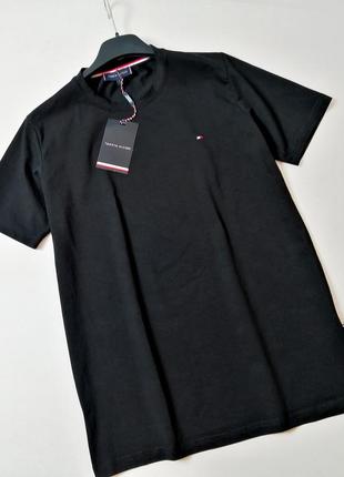Брендовая черная мужская хлопковая футболка tommy hilfiger оригинал