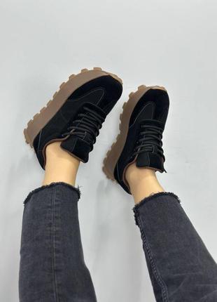 Стильные натуральные кроссовки в черном цвете замш🤩🤩🤩