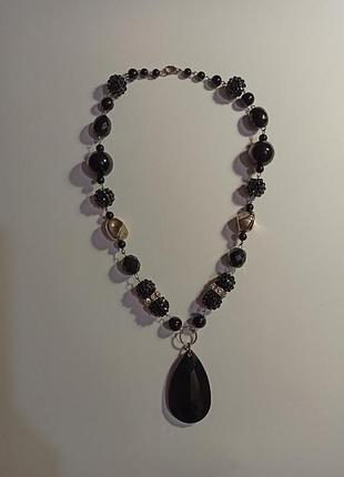 Намисто з елементами чешскі чорні вінтажні намисти, намистини шамбала хендмейд