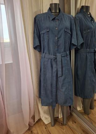 Джинсовое с карманами и поясом платье 👗 рубашка большого размера