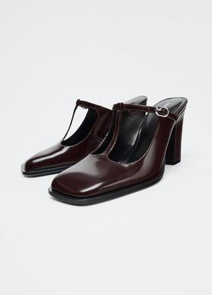 Кожаные мюли женские коричневые zara new