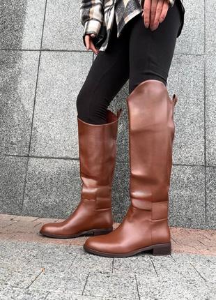 Трендові шкіряні коричневі жокейські чоботи