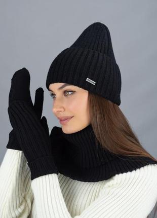 Комплект шапка, перчатки и бафф.