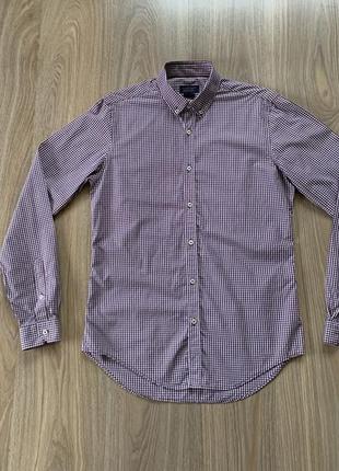 Мужская хлопковая рубашка в клетку с длинным рукавом zara slim fit