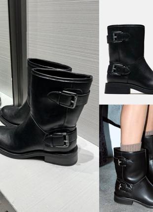Черные ботинки в ковбойском стиле зара zara