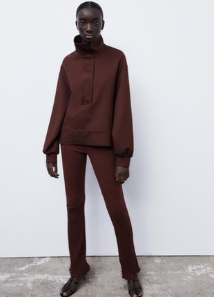 Коричневі лосини брюки в рубчик від zara