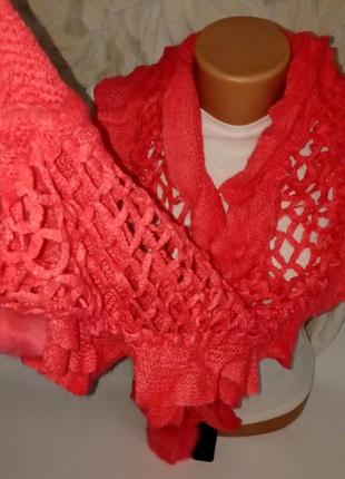 Шарф  женский новый красивый коралловый вязаный аксессуар+подарок