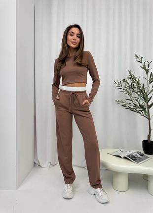 Стильный костюм кофточка-топ и брюки в рубчик разные цвета