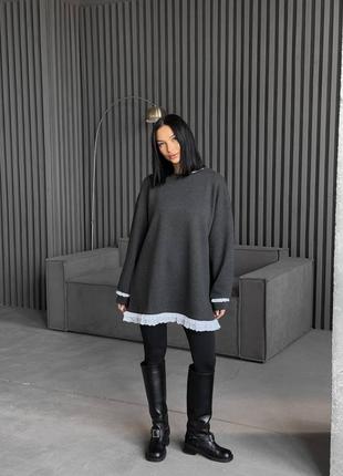 Кофта оверсайз туника трехнитка петля с кружевом
