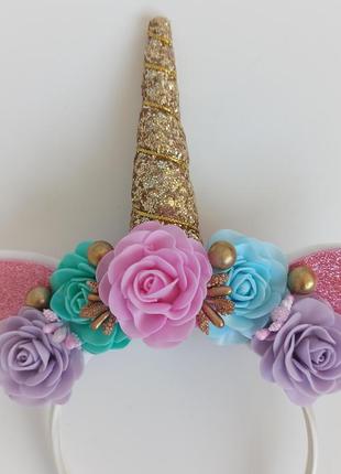 Обруч единорог с цветами детский обруч для волос украшение