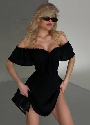 Платье женское мини с открытыми плечами и шнуровкой, ролекс-горох, летнее платье, цвета: красный, черный, белый, мята, малина, беж, хаки