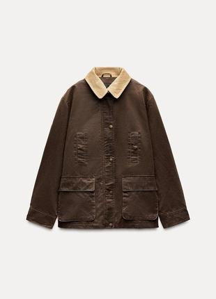 Куртка женская коричневый с воротником zara new