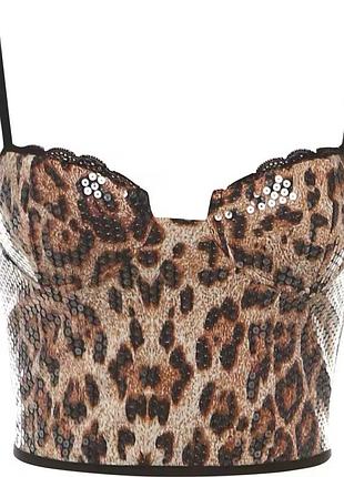 Леопардовий блискучий топ бюстьє камні
