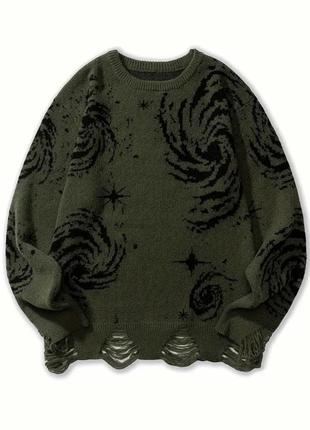 Стильний оверсайз светр з модним принтом, рваний светр, oversize