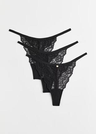 L h&m новые фирменные женские 3 шт комплект кружевных трусов стринги бикини тонга танга