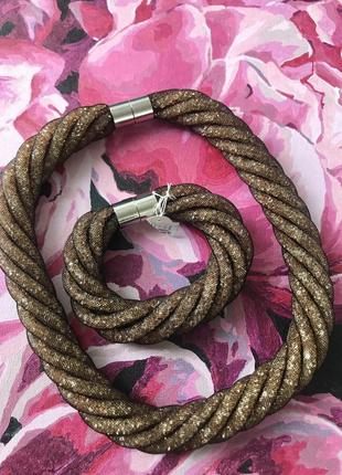 Комплект украшений колье и браслет бисерных жгут