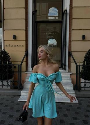 Платье женское мини с открытыми плечами и шнуровкой, ролекс-горох, летнее платье, цвета: красный, черный, белый, мята, малина, беж, хаки