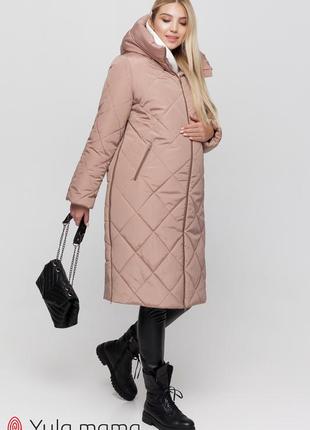 Зимнее пальто для беременных из плащевки с боковыми расширителями6 фото