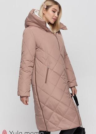 Зимнее пальто для беременных из плащевки с боковыми расширителями4 фото